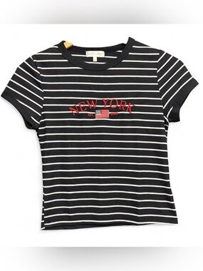 Riley & James Black & White Striped 'New York' Embroidered Tee